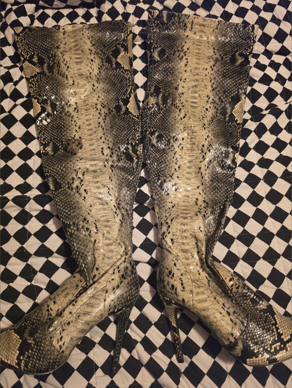 Womens Snake-Print Knee-High Stiletto Boots